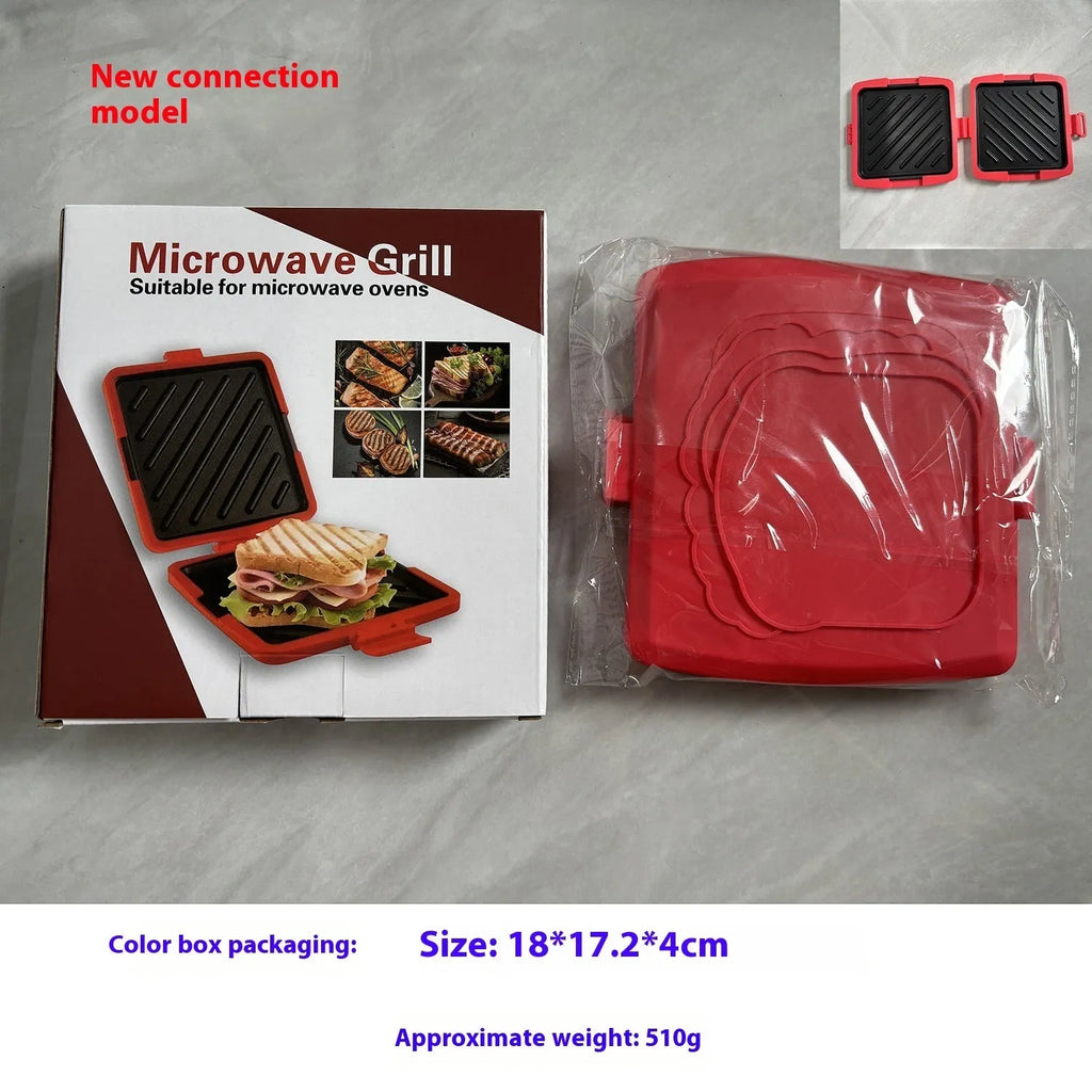 Red silicone baking tray with anti-scald handbag-style handles and included oven gloves