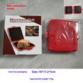 Red silicone baking tray with anti-scald handbag-style handles and included oven gloves