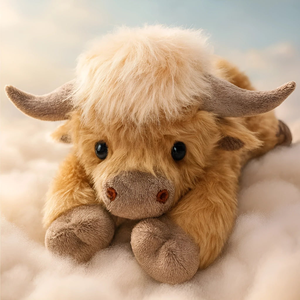 Creative cartoon household Highland cow plush toy, 35x15x13cm, short plush material, American style decoration