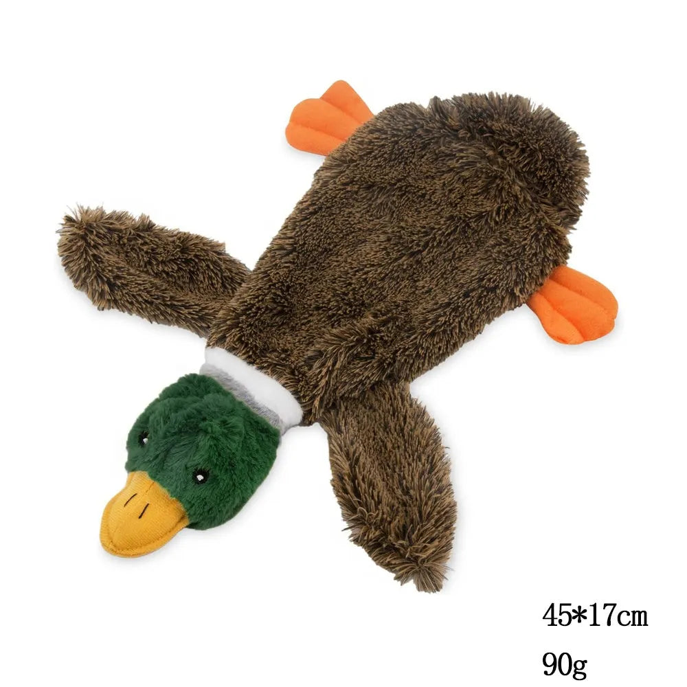 Green wild duck design stuffless dog chew toy with squeakers