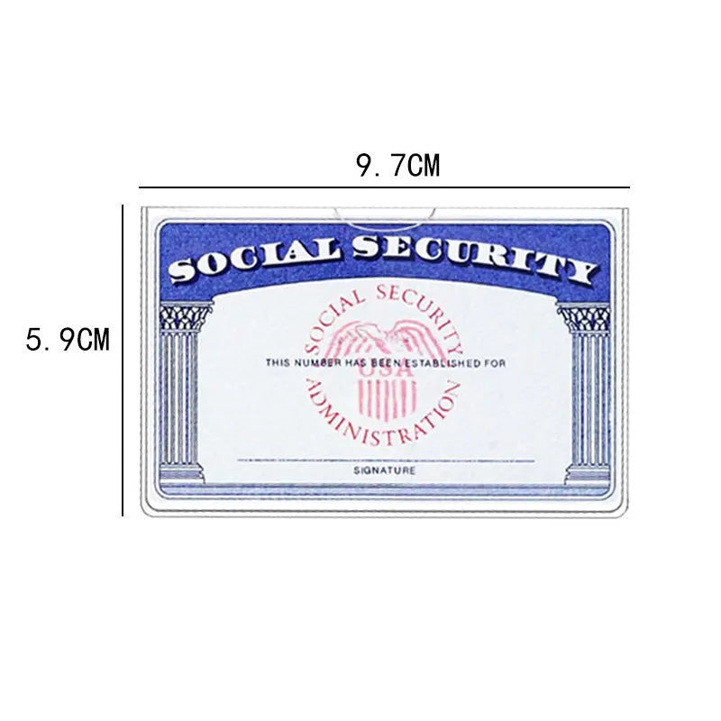 Transparent PVC card holder for social security and ID cards measuring 9.7 by 5.9 centimetres