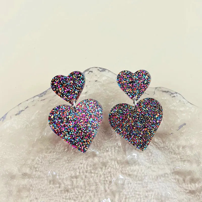 Acrylic love heart earrings for women, geometric Valentine's Day drop dangle jewellery, one pair