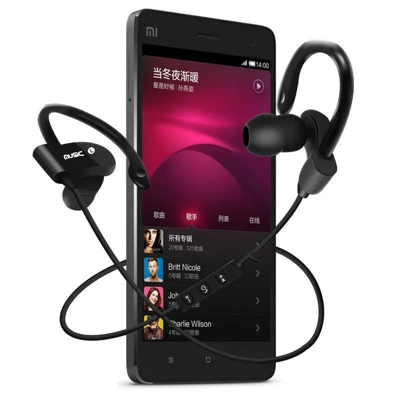 Black and bare metal wireless bluetooth earphone sport neck hanger with in-ear design