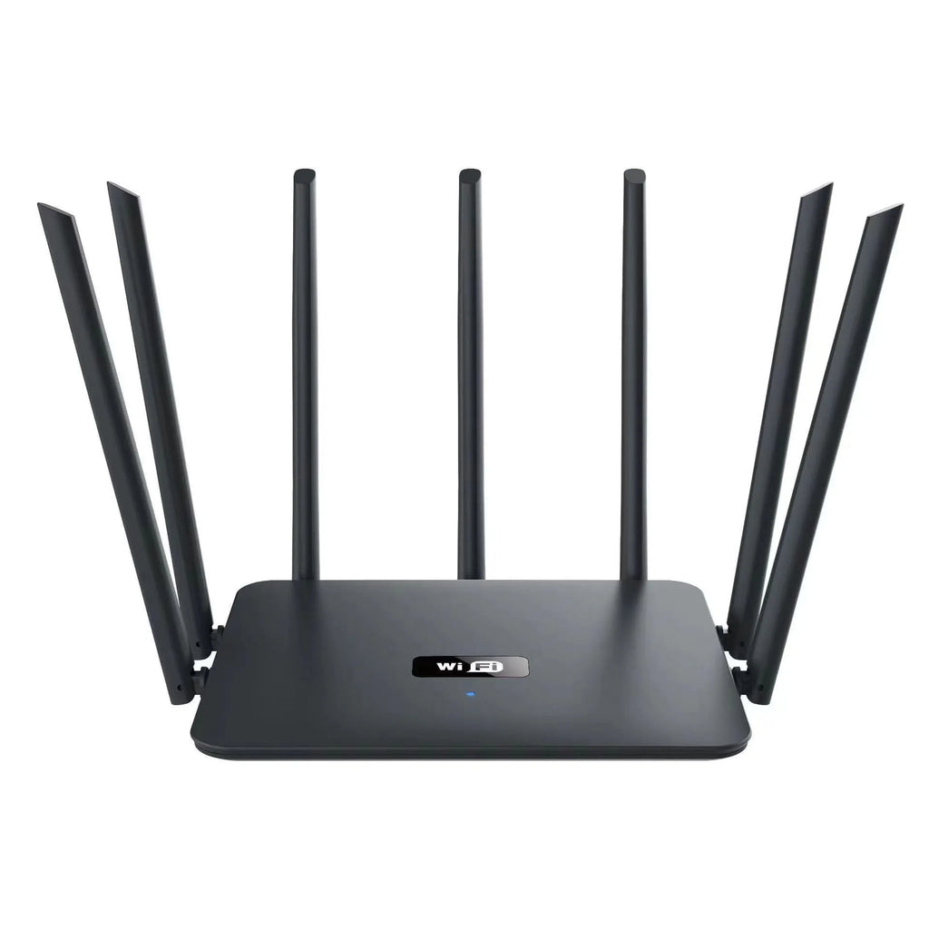 White or black dual-band 5G Gigabit wireless router with multiple external antennas for whole-home coverage.