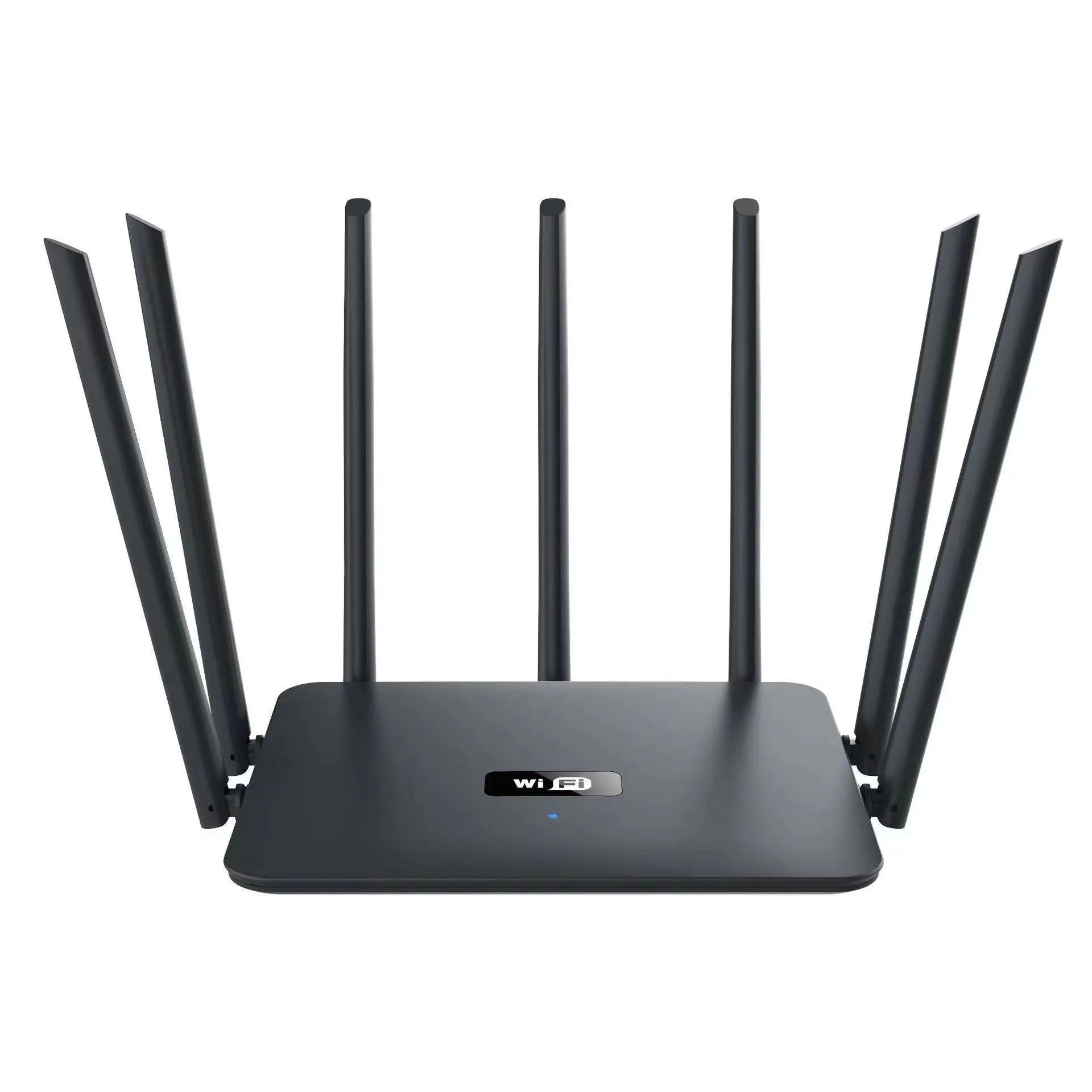 White or black dual-band 5G Gigabit wireless router with multiple external antennas for whole-home coverage.