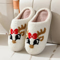 Christmas deer slippers women's indoor non-slip TPR sole plush upper fox colour round toe