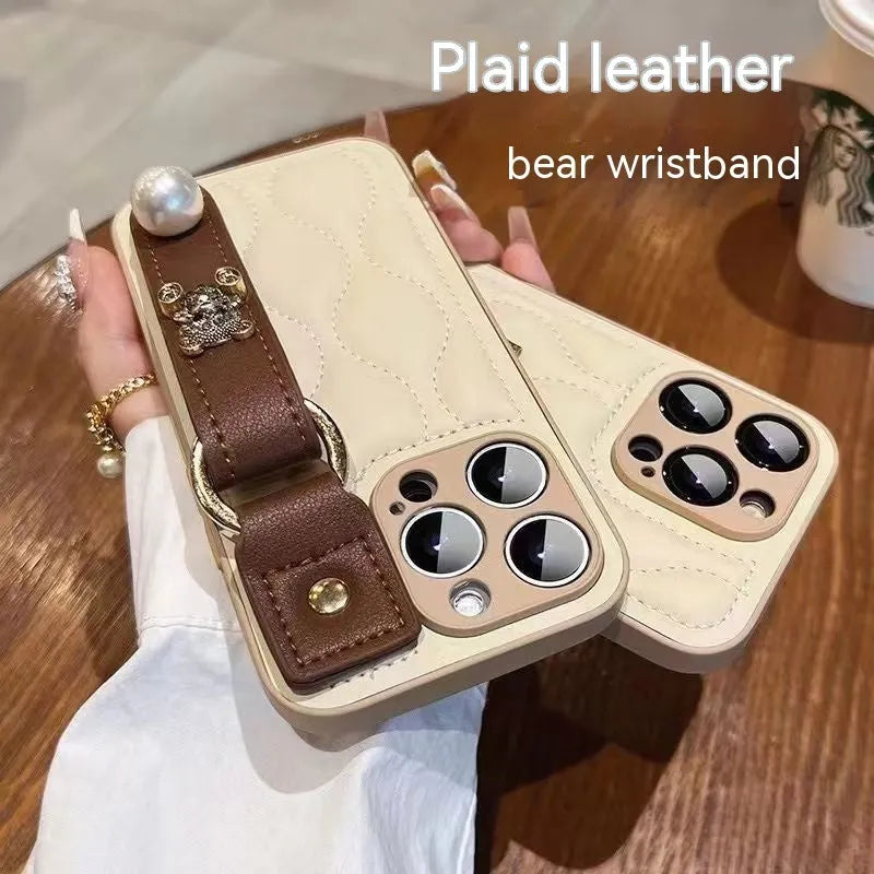 Shockproof all edge covered phone case in imitation leather, Brown Wallhang colour