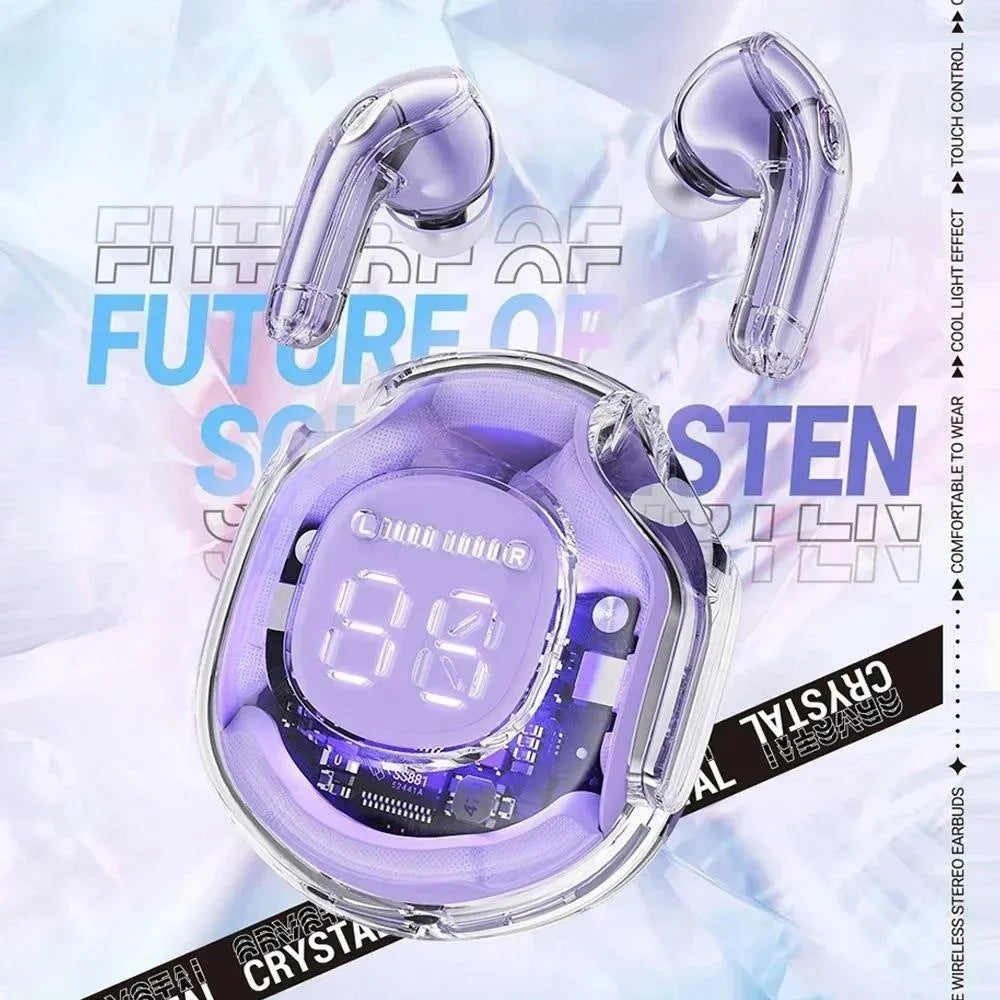 Transparent warehouse wireless Bluetooth in-ear headset in white, black, pink, sky blue, or violet colour options