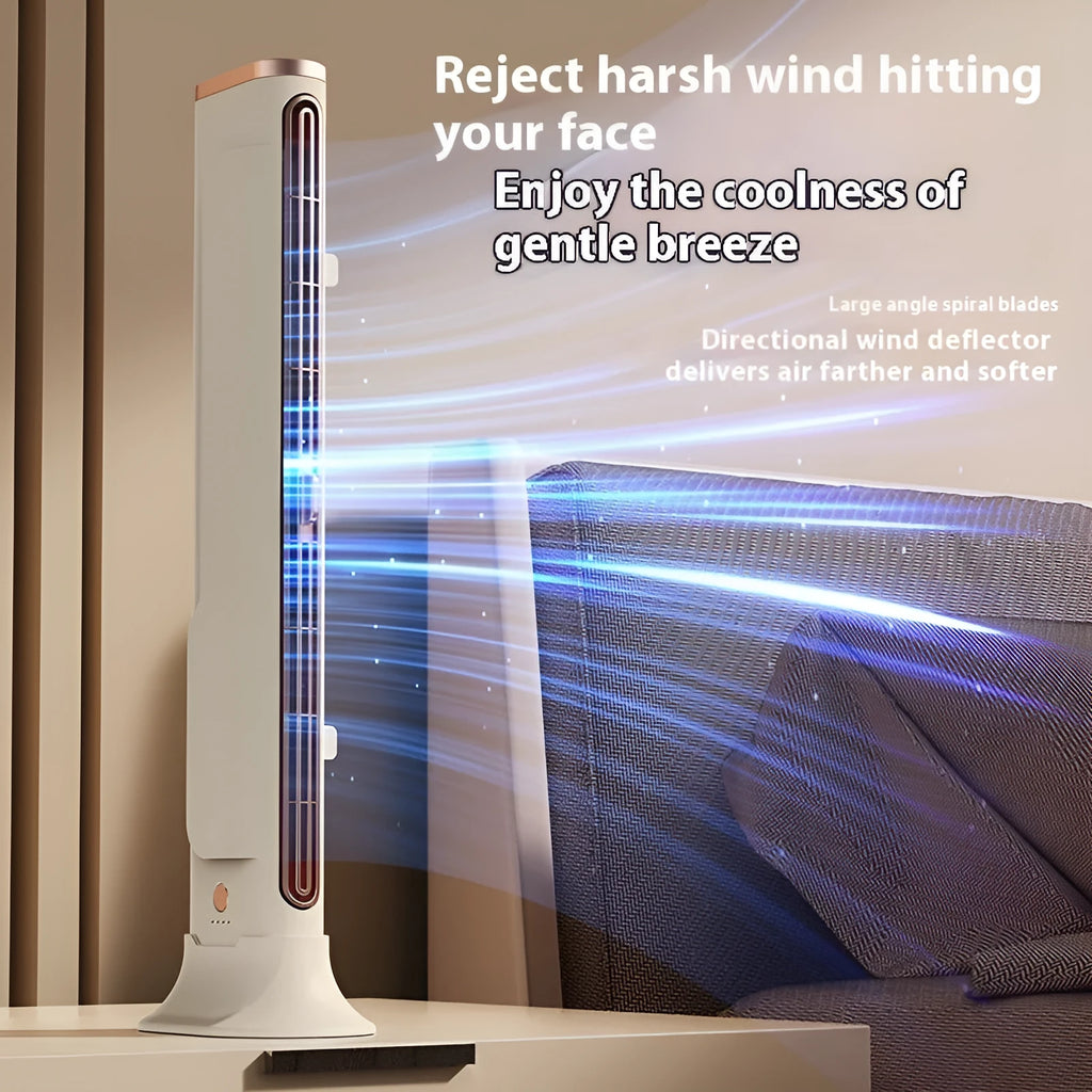 Household stand dual-purpose floor fan with USB power, Roman column style, beige color, three speeds