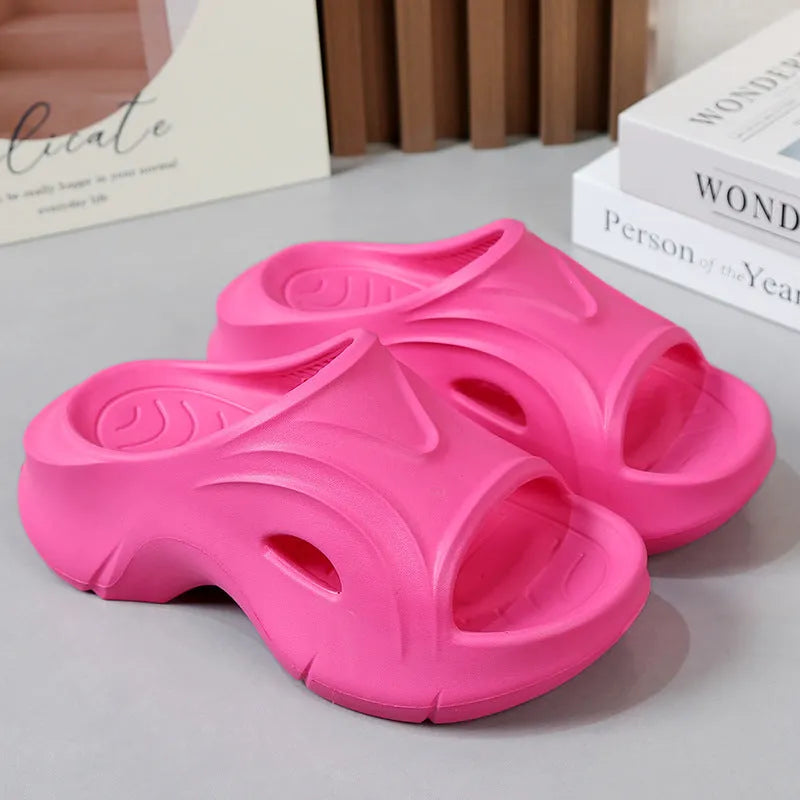Women's thick-soled EVA slippers in white, black, and rose red colour options