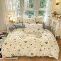 Aerobic jacquard cloud yarn chemical fibre bedding set in multiple colours and sizes, including sheet, pillowcases, and quilt cover.