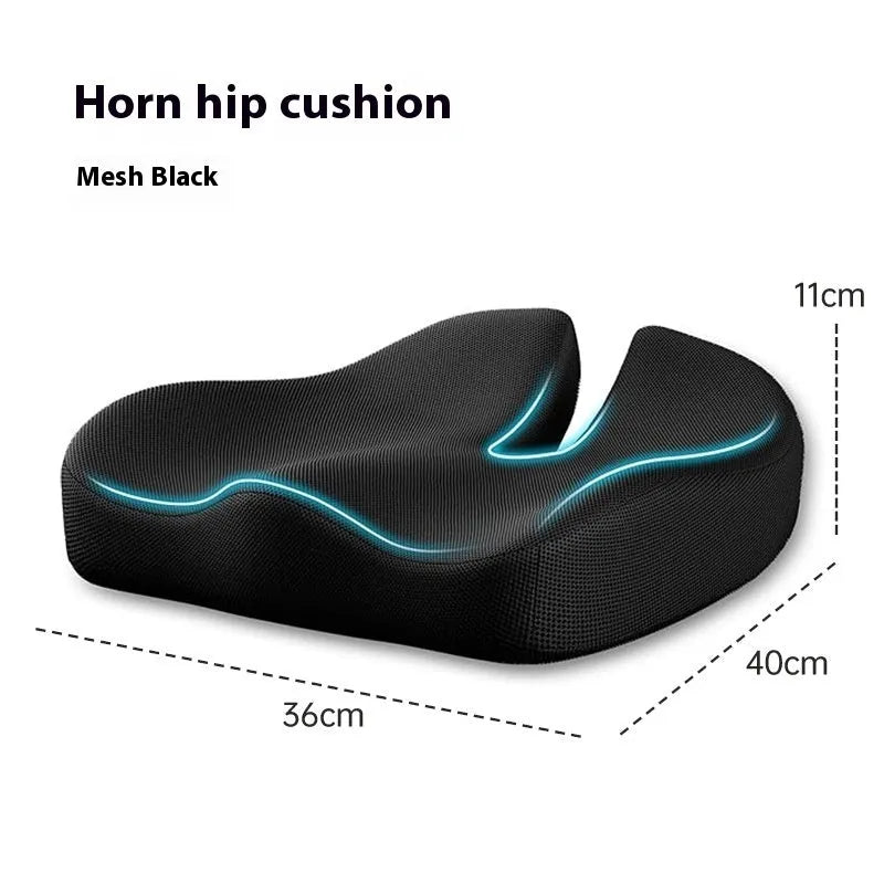 A solid-colour memory foam office chair cushion measuring 36x40x11 cm on a desk chair.