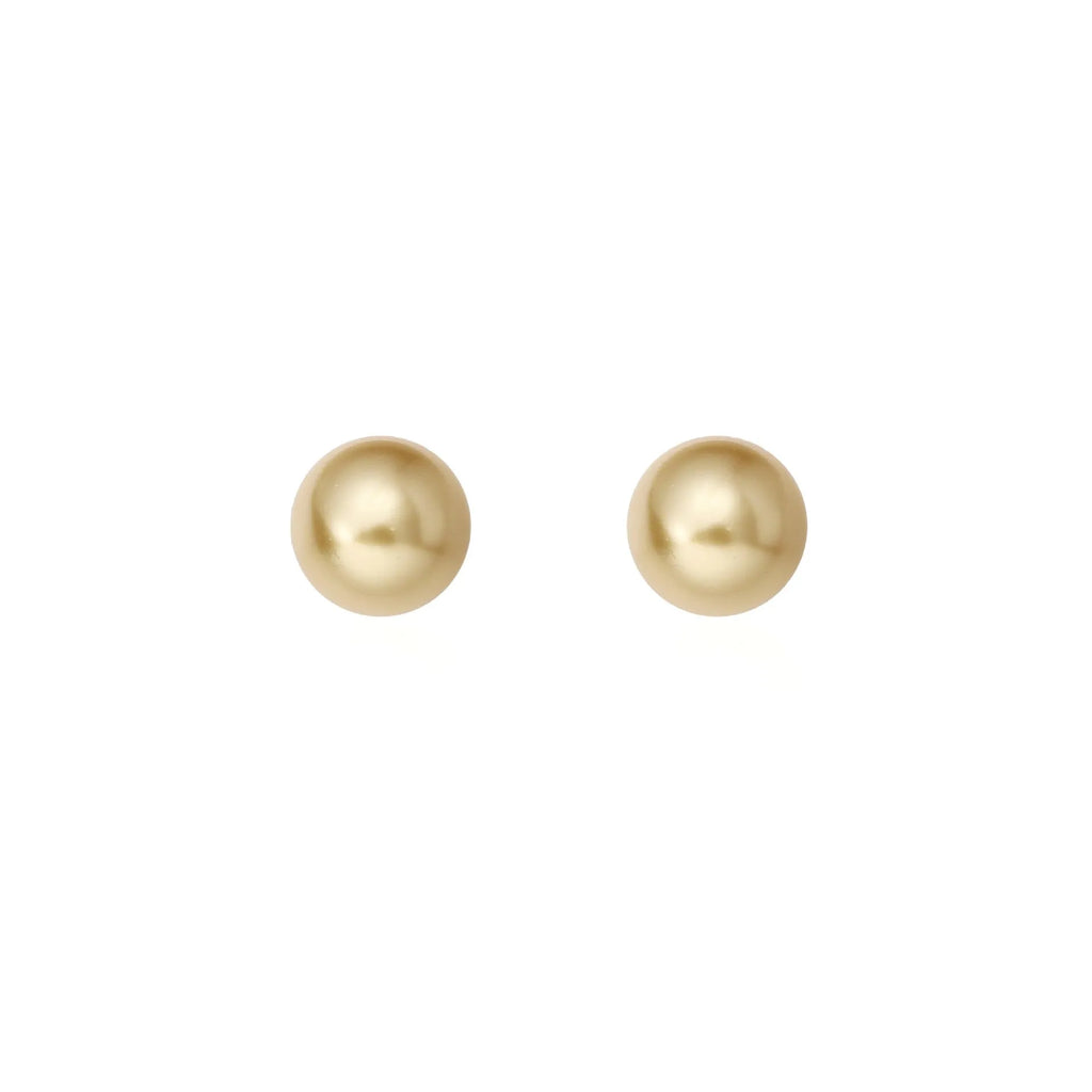 Large geometric pearl stud earrings for women in silver, showing eight-point star detail on setting.