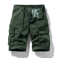 Men's cotton shorts with zipper and multiple pockets in army green colour.