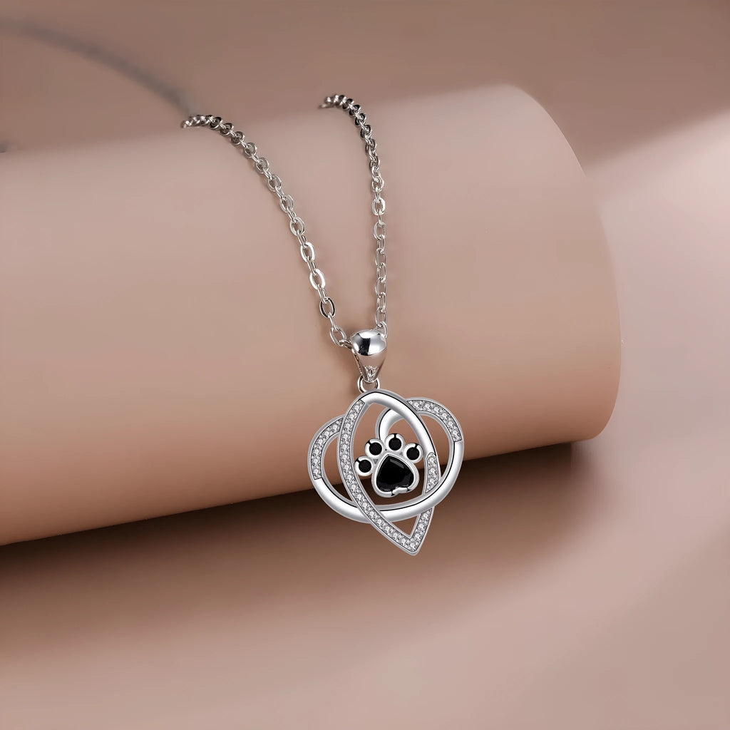 Dog and cat paw prints necklace with copper pendant on cross chain