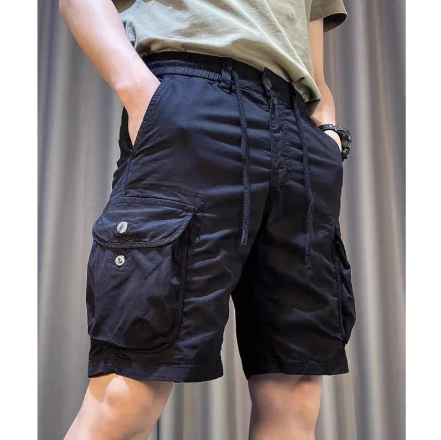 Korean style loose straight casual overalls pants with multiple pockets in grey colour