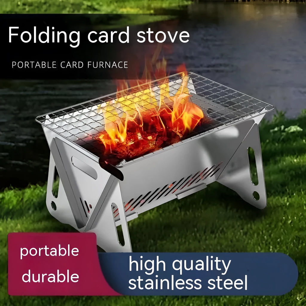Folding stainless steel barbecue oven with large grill and storage bag for outdoor cooking