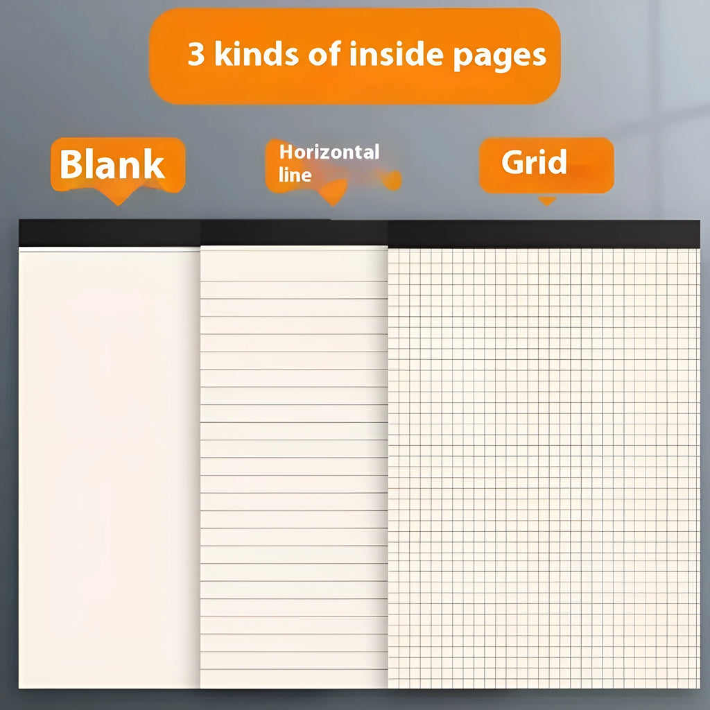 A5 B5 A4 writing pads notebook with 80 sheets in horizontal lines, grid, and blank page styles