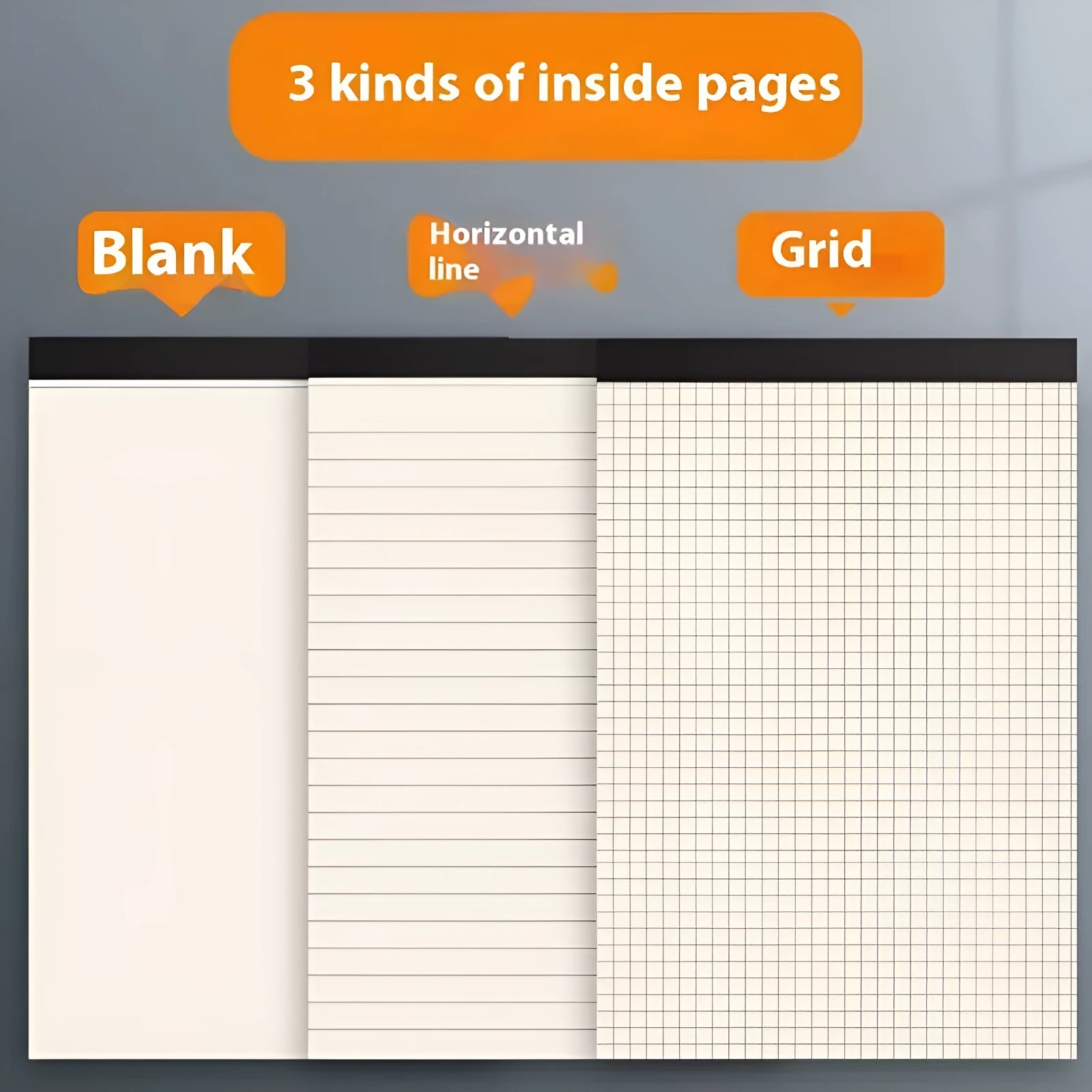 A5 B5 A4 writing pads notebook with 80 sheets in horizontal lines, grid, and blank page styles