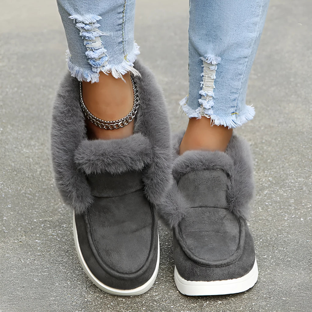 Large size round toe women's cotton shoes in black, brown, and grey with flat heel