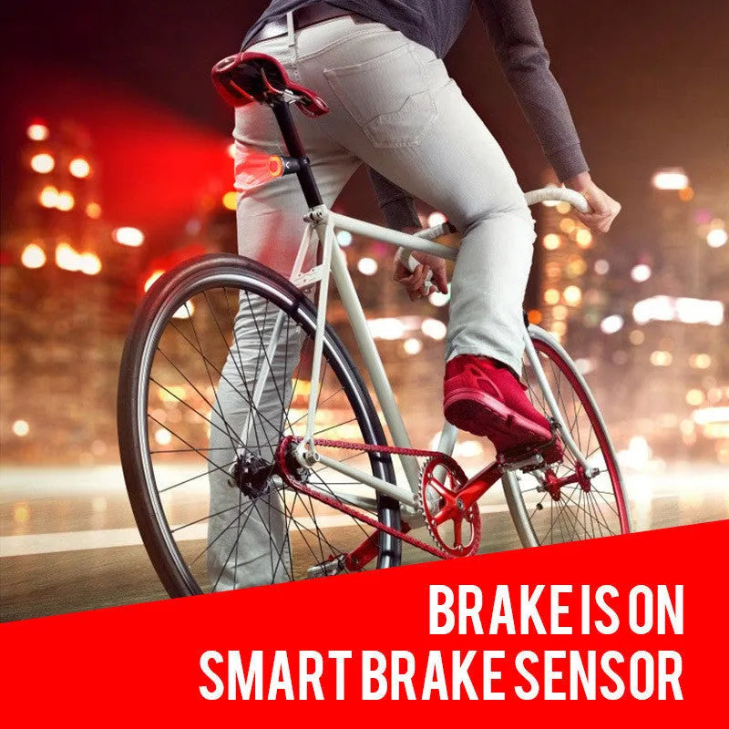 Black USB rechargeable bicycle taillight with brake sensing technology and aluminium alloy housing