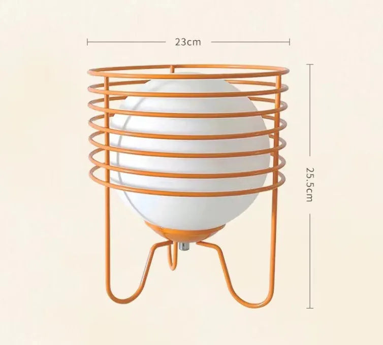 Modern retro table lamp in dopamine style, 23cm by 25.5cm, available in orange, pink, red, or yellow