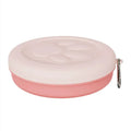 Collapsible portable dog bowl in pink and green colour options shown in both open and folded positions