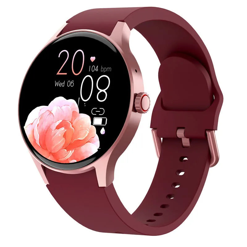 Black Bluetooth sport watch with round screen on wrist showing fitness metrics, IP68 waterproof rating for swimming.