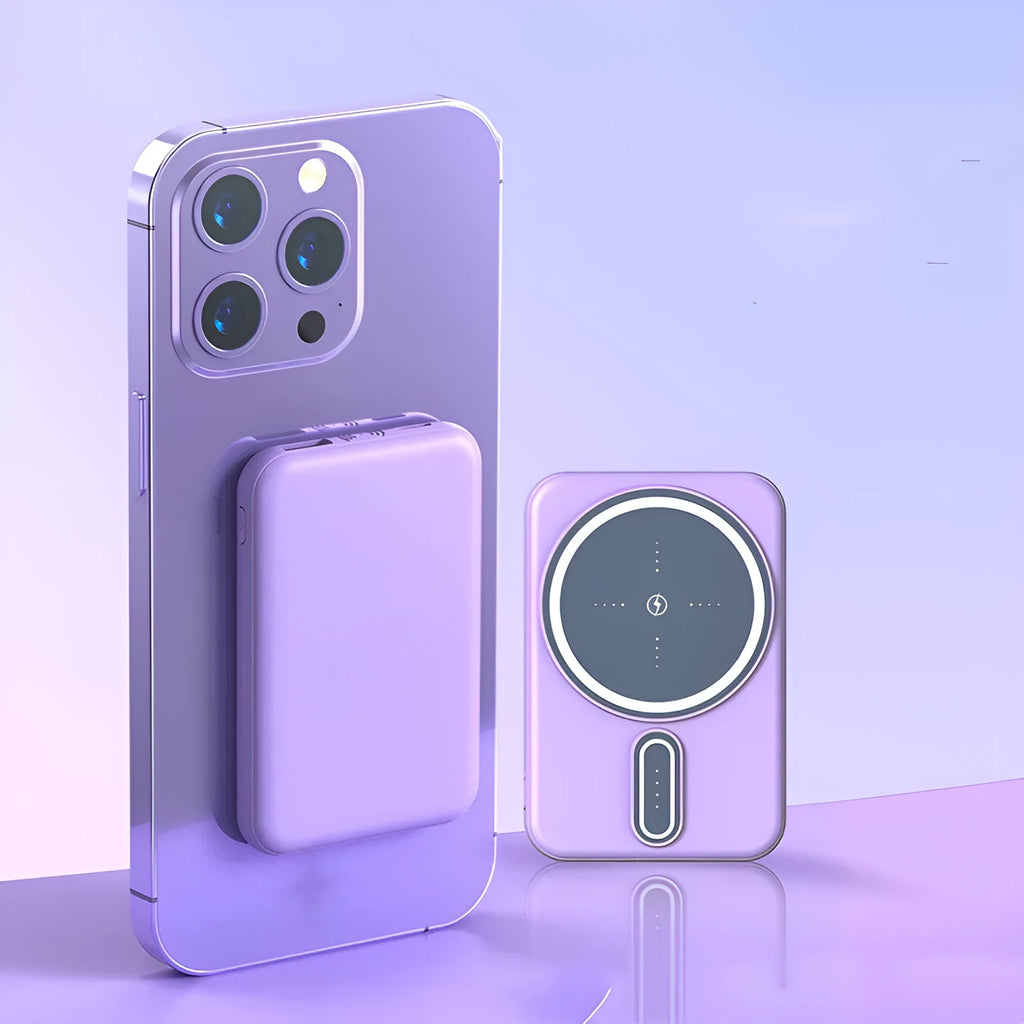 Portable 5000mAh power bank in dark green with Multi-U port output and compact plastic shell