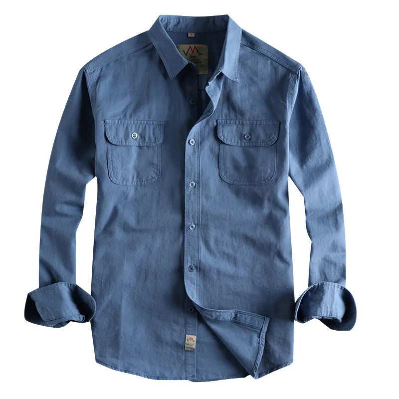 Men's solid colour cotton cardigan shirt with long sleeves in light blue colour option