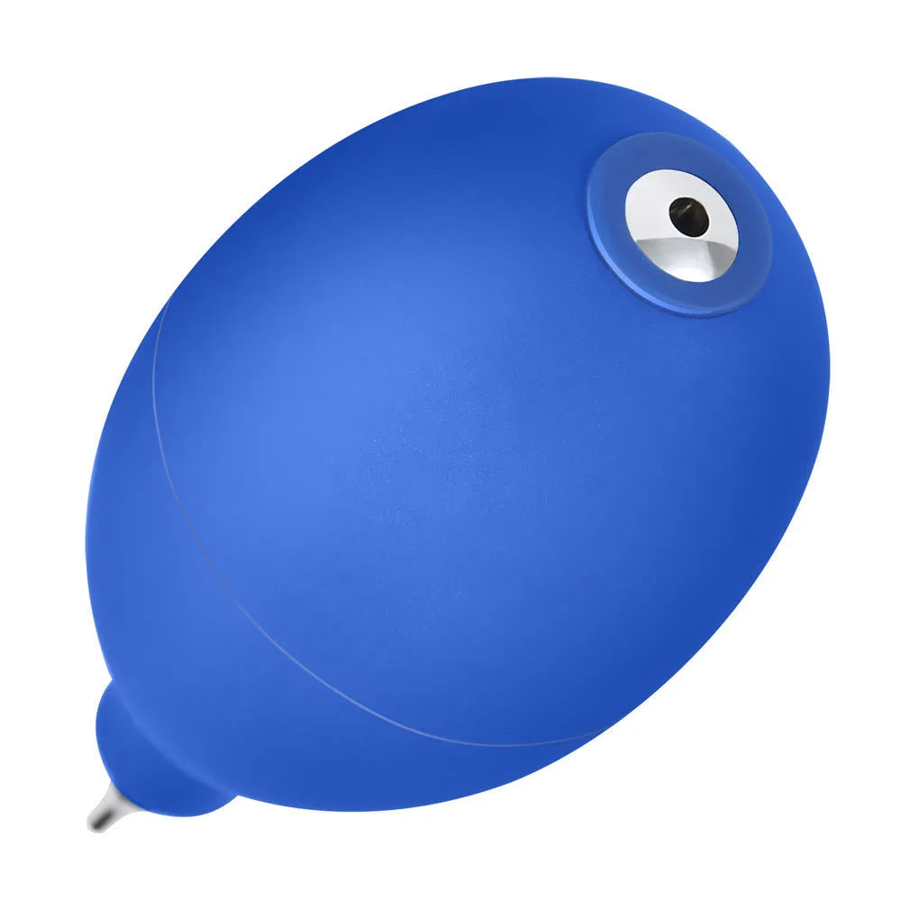 Blue rubber air blowing cleaning tool for camera lenses and mobile phones measuring 9.5 centimetres