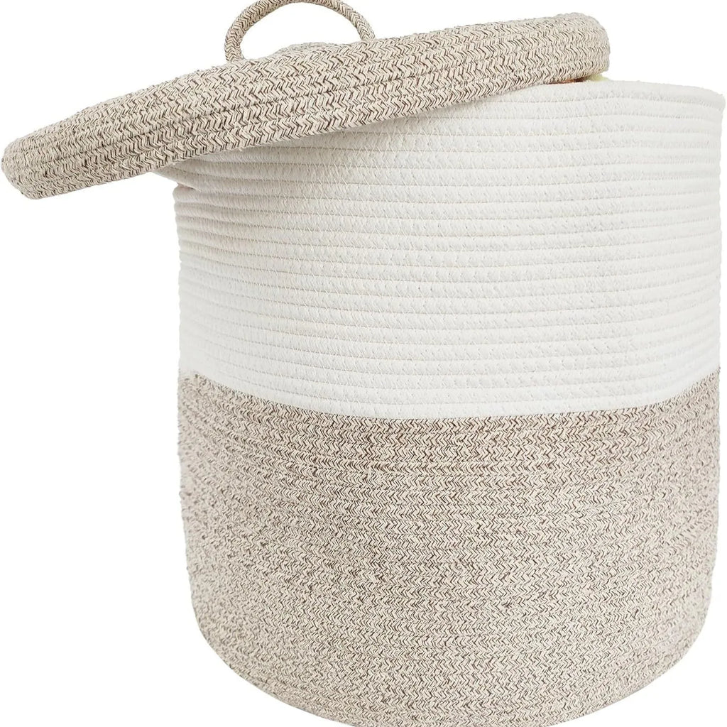 Extra large cotton string laundry basket with lid in brown, grey, zebra or colour matching, woven cotton thread storage hamper