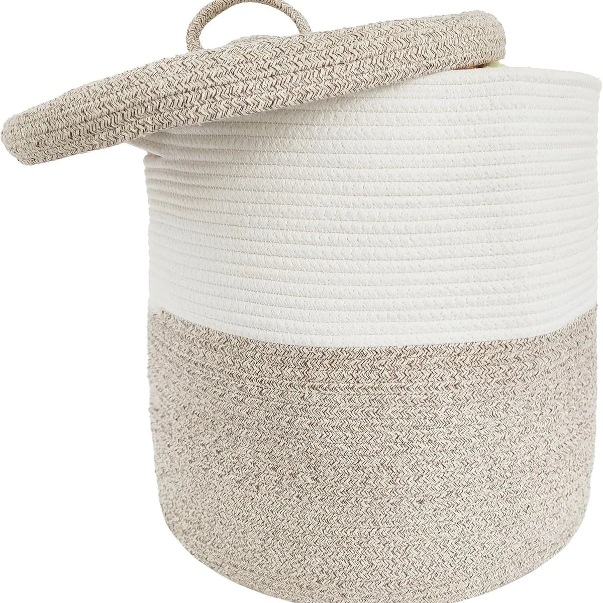 Extra large cotton string laundry basket with lid in brown, grey, zebra or colour matching, woven cotton thread storage hamper
