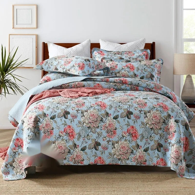 Pure cotton bedspread three-piece set with double-sided geometric patterns for 1.8 metre beds