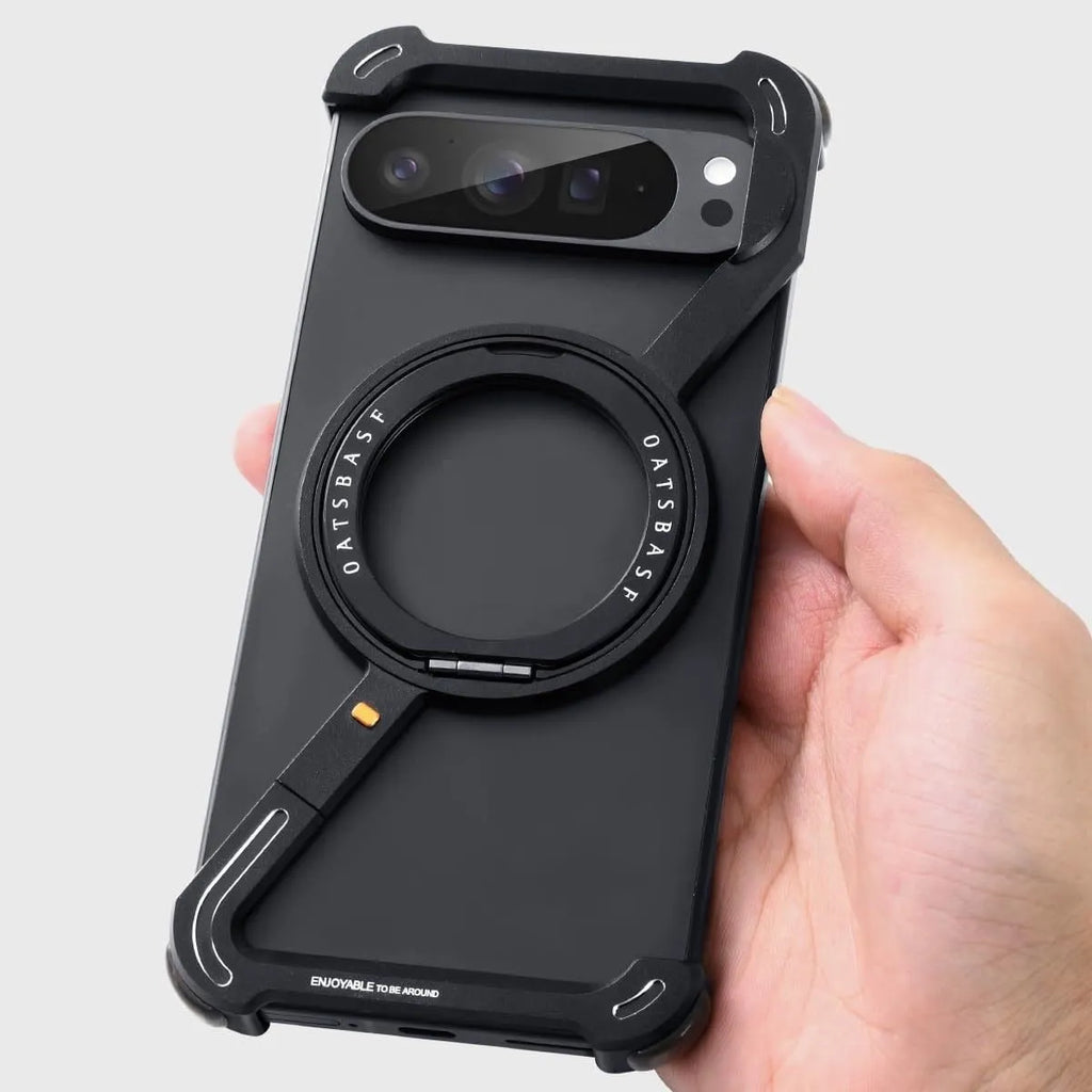 Black metal hollow magnetic rotating bracket phone case for Google Pixel 9 Pro