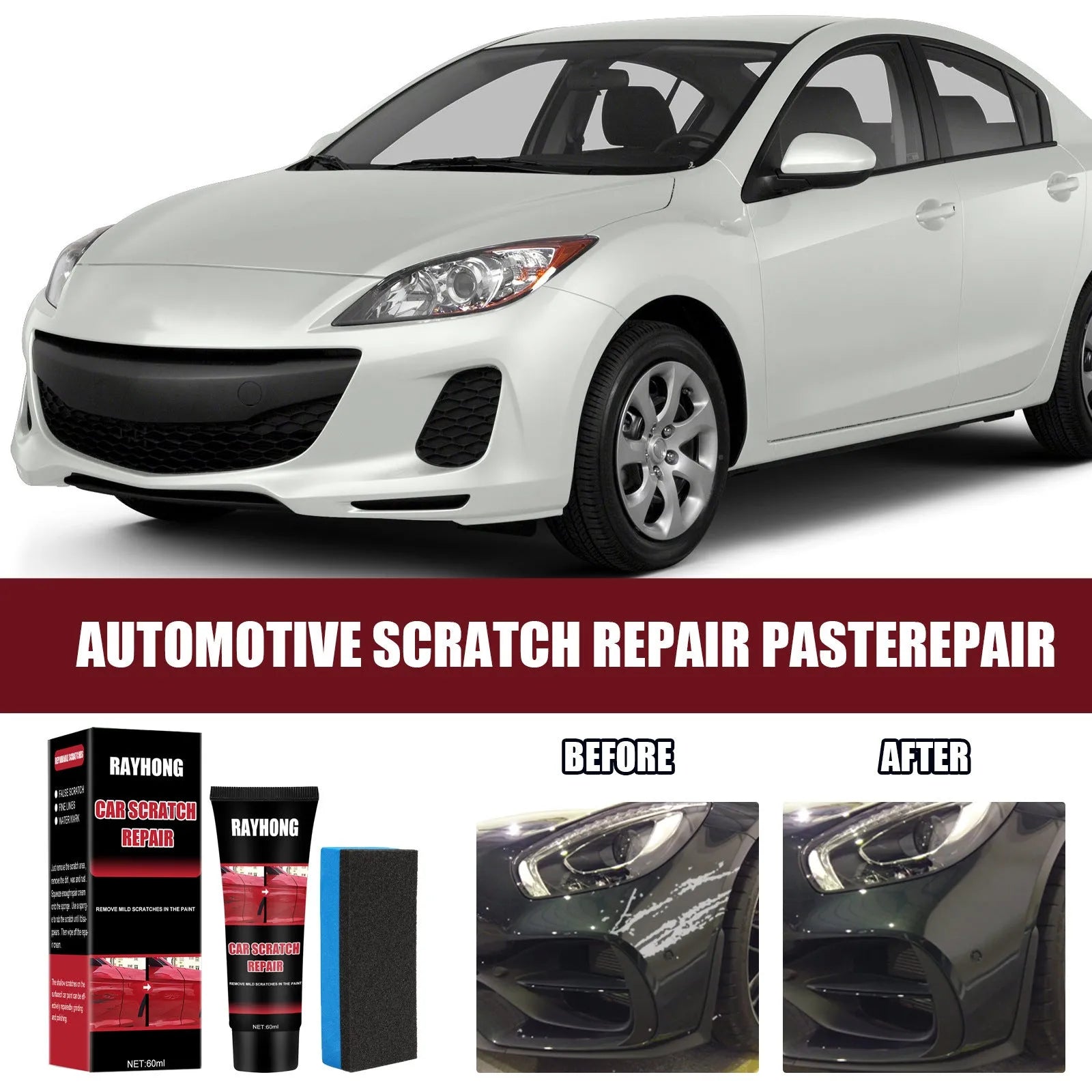 60ml car scratch repair wax set with applicator cloth for paint surface maintenance