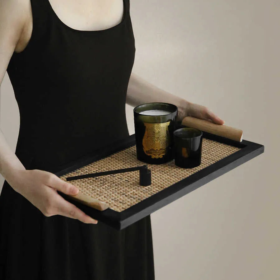 Pine wood dining tray with an elegant house design storage compartment.