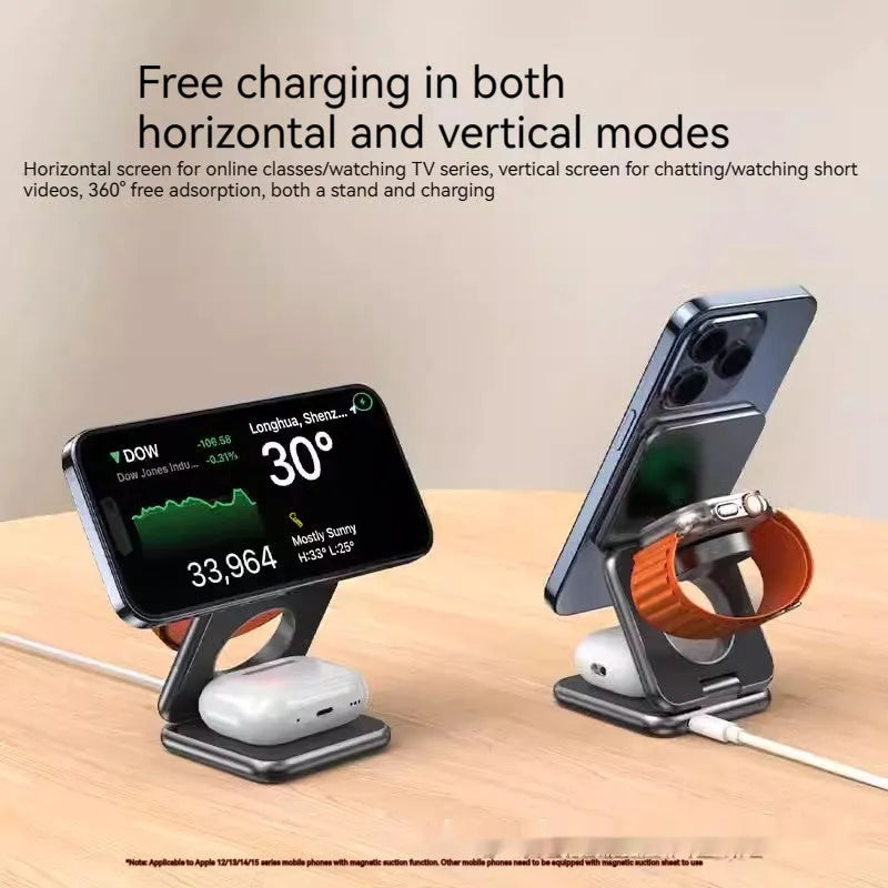 White foldable magnetic wireless charging phone holder on a desk