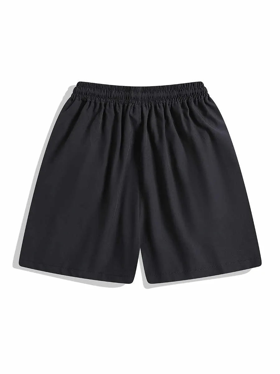 Loose fit quick-drying sports shorts in black, featuring an elastic waistband and straight-leg design.