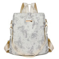 Butterfly print backpack with sewing line detail shown in multiple colour options