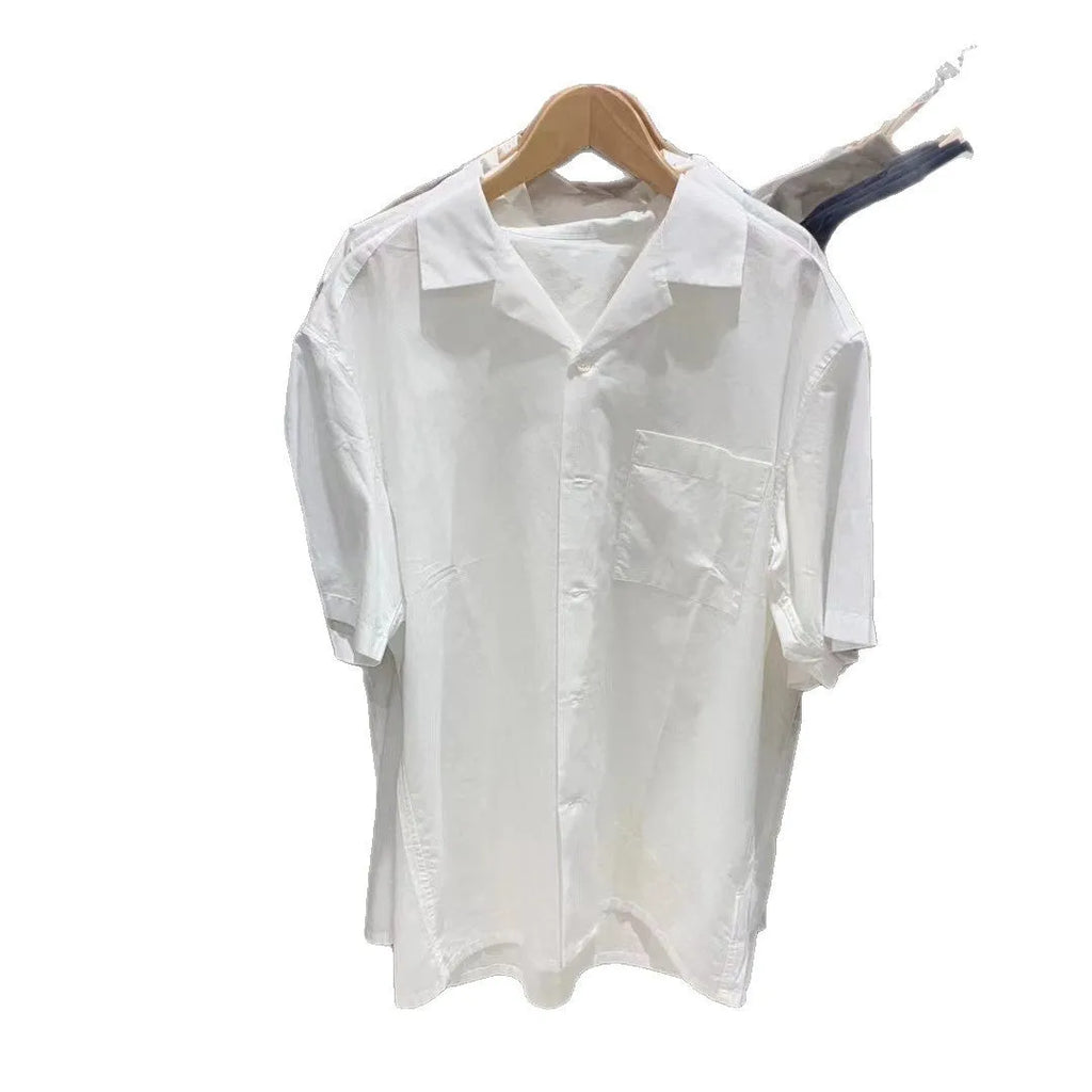 Men's beige modal cotton open collar casual shirt with cardigan style