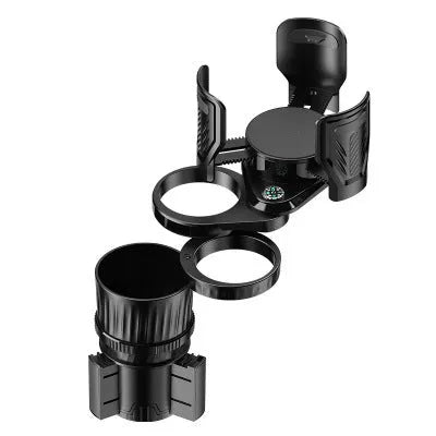 Black carbon fibre pattern car cup holder with retractable adjustable base for 6.5-10cm diameter cups