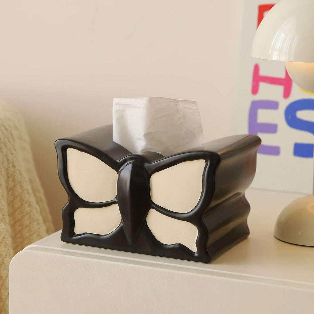 Ceramic butterfly vase and matching tissue box set with waterproof lightweight luxury design