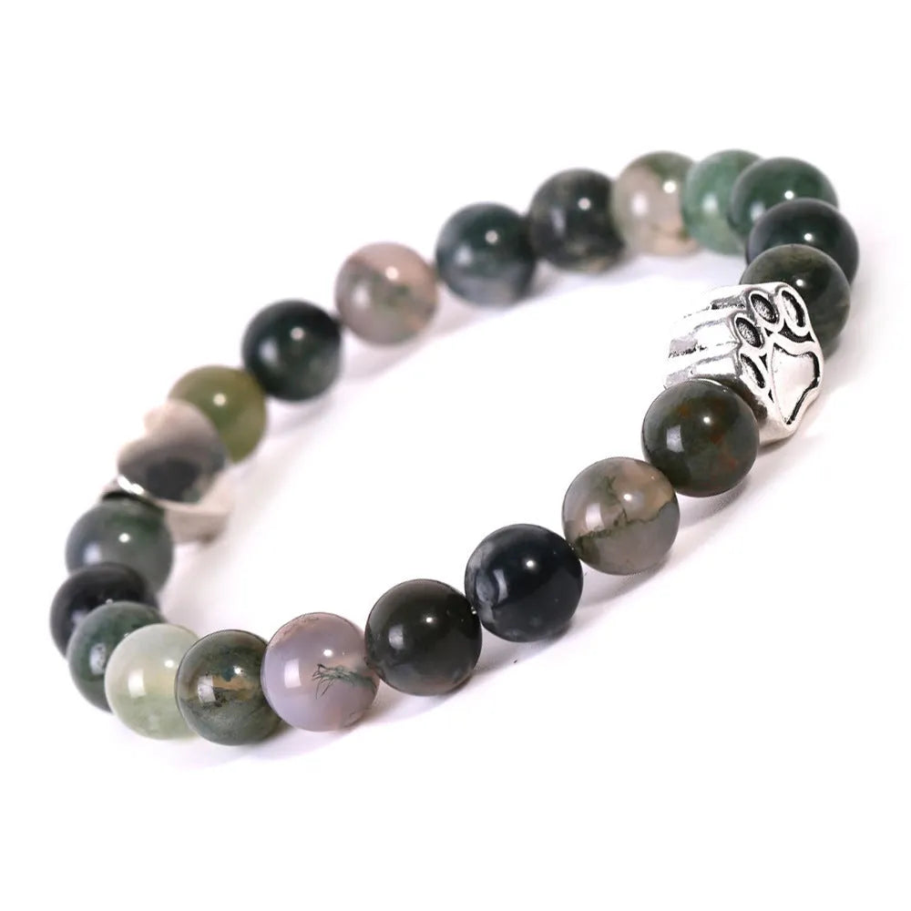 Tigereye Indian agate dog's paw beaded bracelet with geometric design