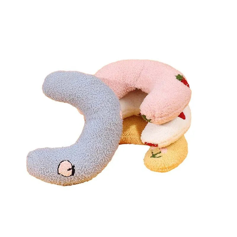 Cartoon pattern U-shaped half moon pet pillow in blue, pink, white or yellow colours