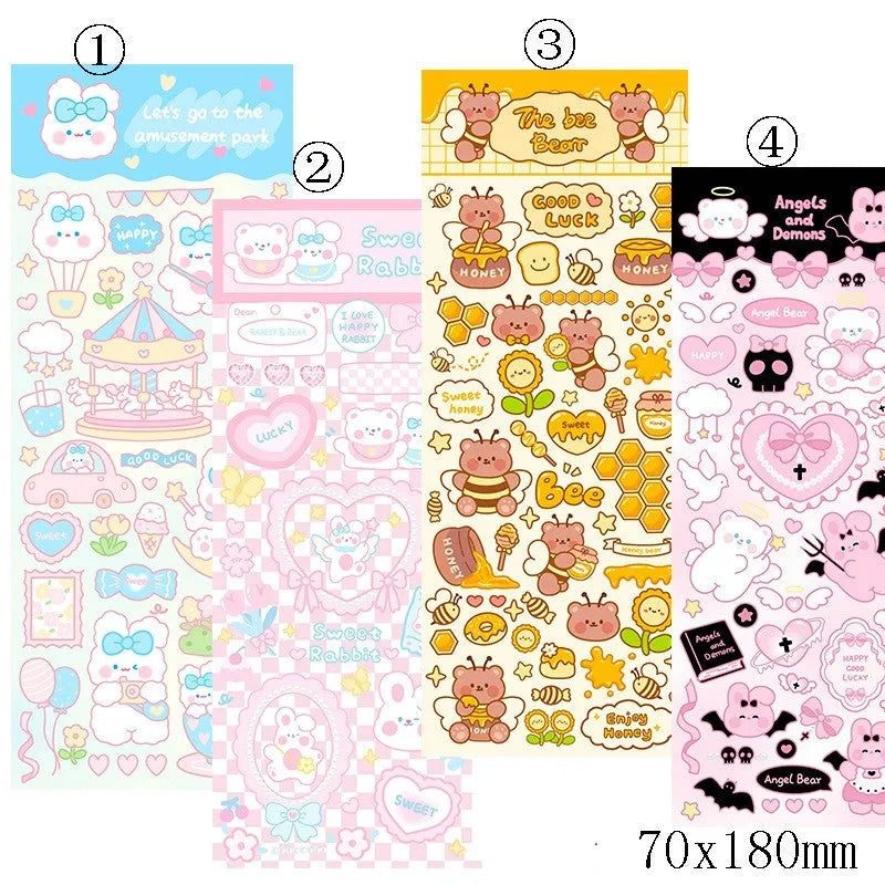 Pack of waterproof PVC cartoon stickers for decorating an agenda notebook or stationery.