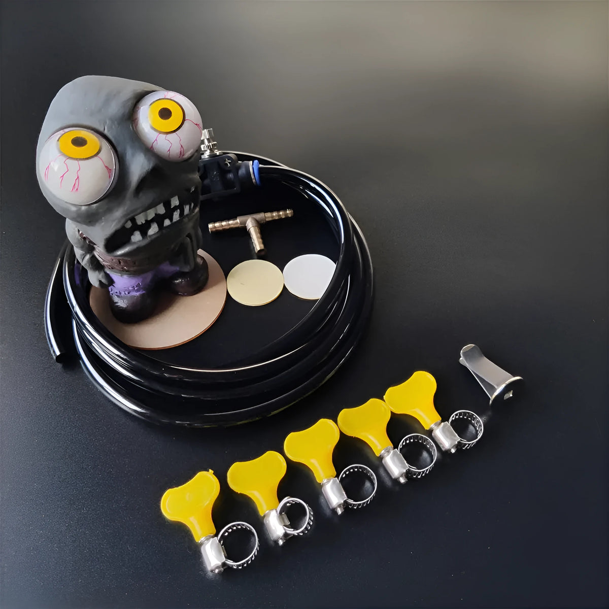 Turbo car blow-off valve decompression ornament kit with doll, pressure valve, and installation tubes