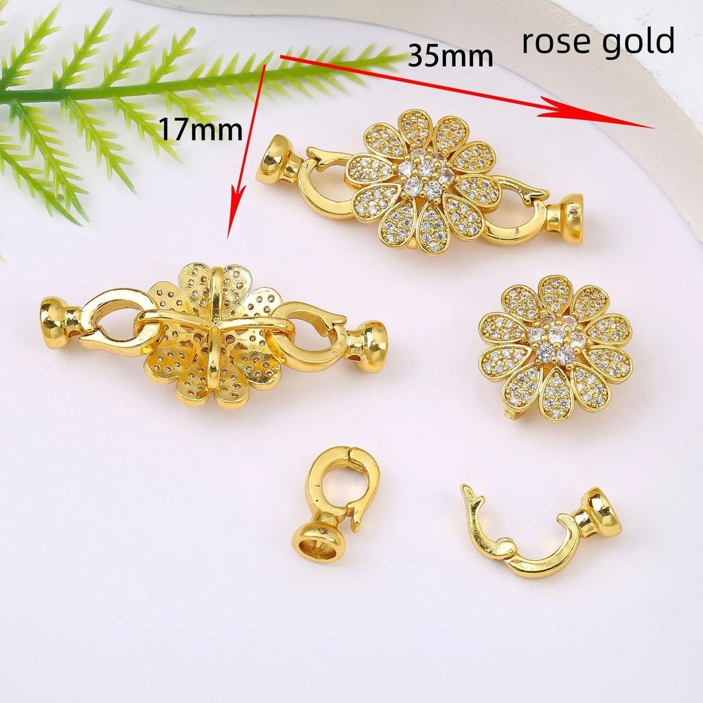 18K gold colour electroplated necklace buckle clasp for DIY jewellery making with small metal chain