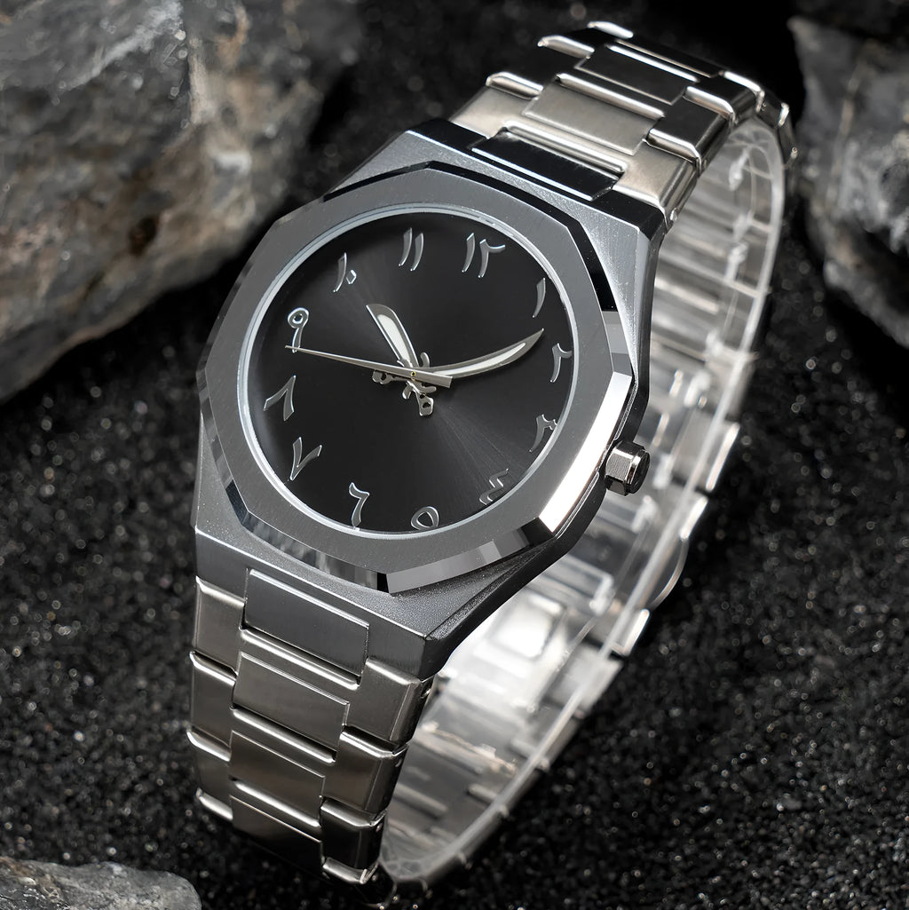 Men's stainless steel quartz watch with business style design in black and silver colour options