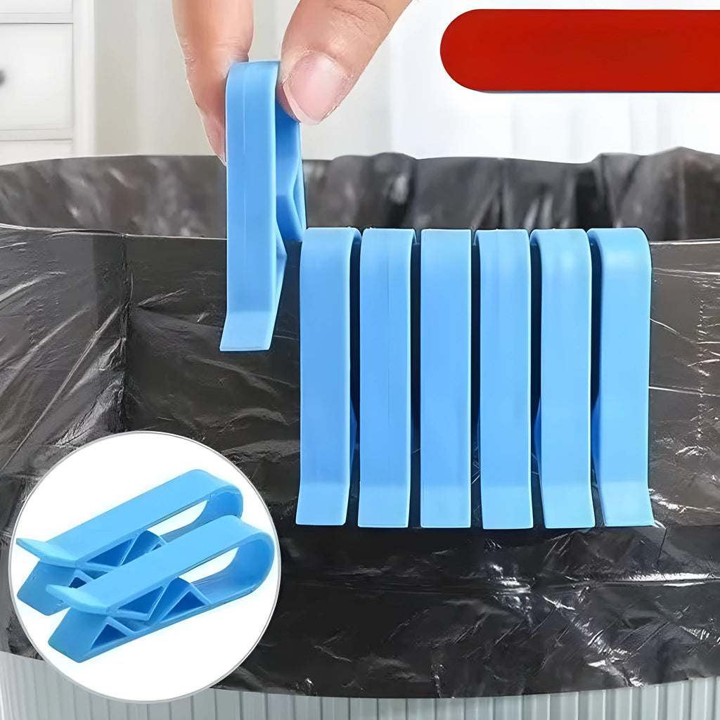 A white PP plastic garbage bag fixing clip designed to secure bin liners to rubbish cans.